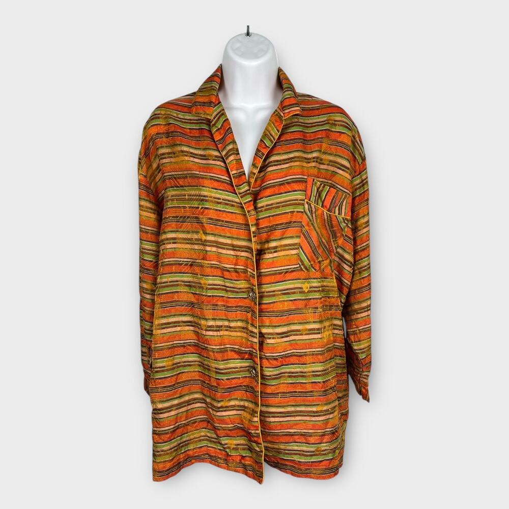 80s Vintage Victorias Secret‎ Gold Label Womens Sleep Shirt Orange Stripe Small